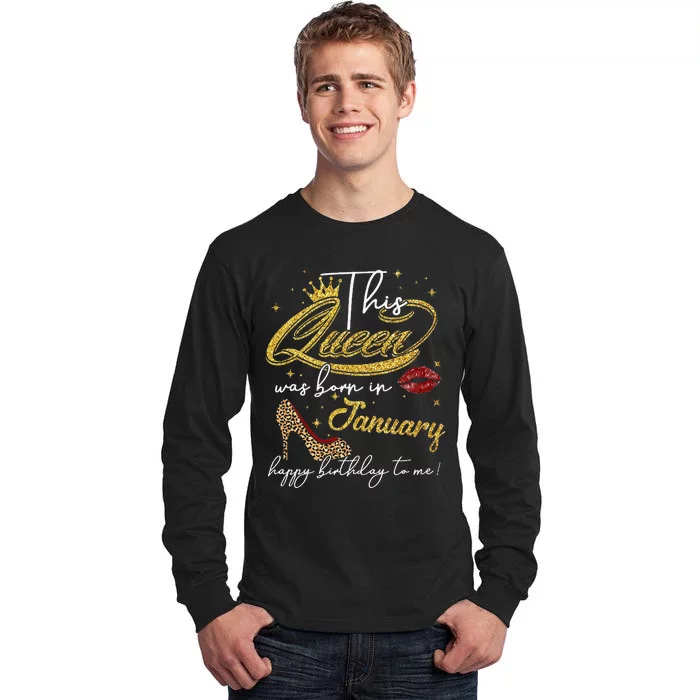 This Queen Was Born In January Capricorn Birthday Wo Tall Long Sleeve T-Shirt