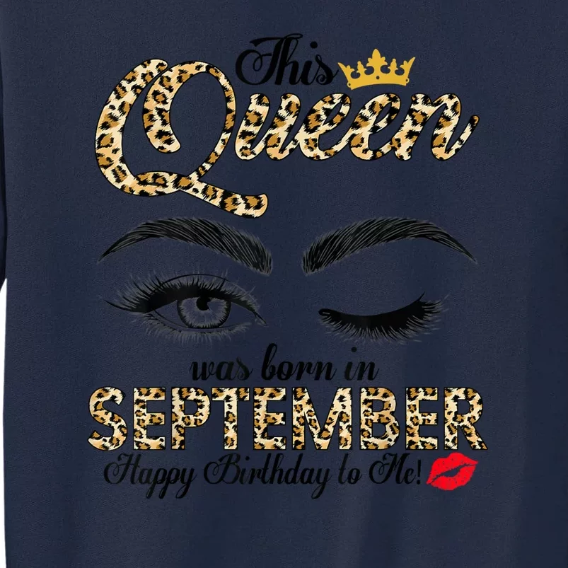 This Queen Was Born In September Leopard Girls Ladies Tall Sweatshirt