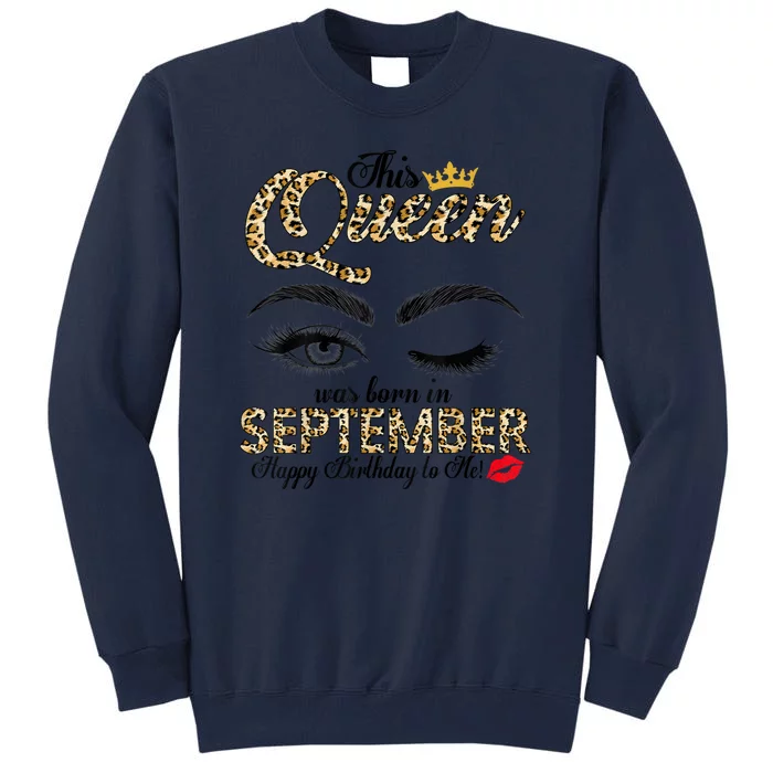 This Queen Was Born In September Leopard Girls Ladies Tall Sweatshirt