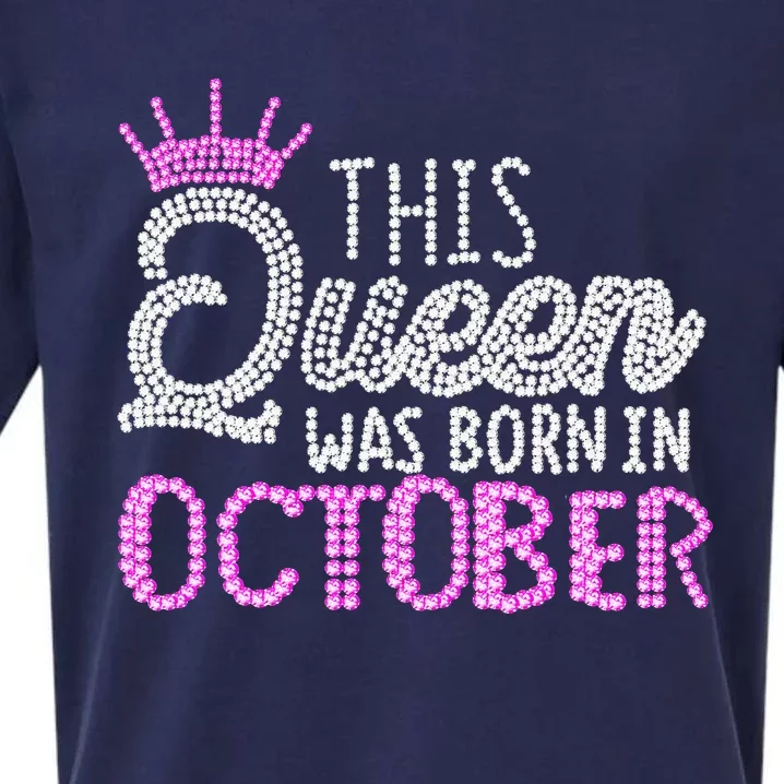 This Queen Was Born In October Birthday Pink Diamond Crown Sueded Cloud Jersey T-Shirt