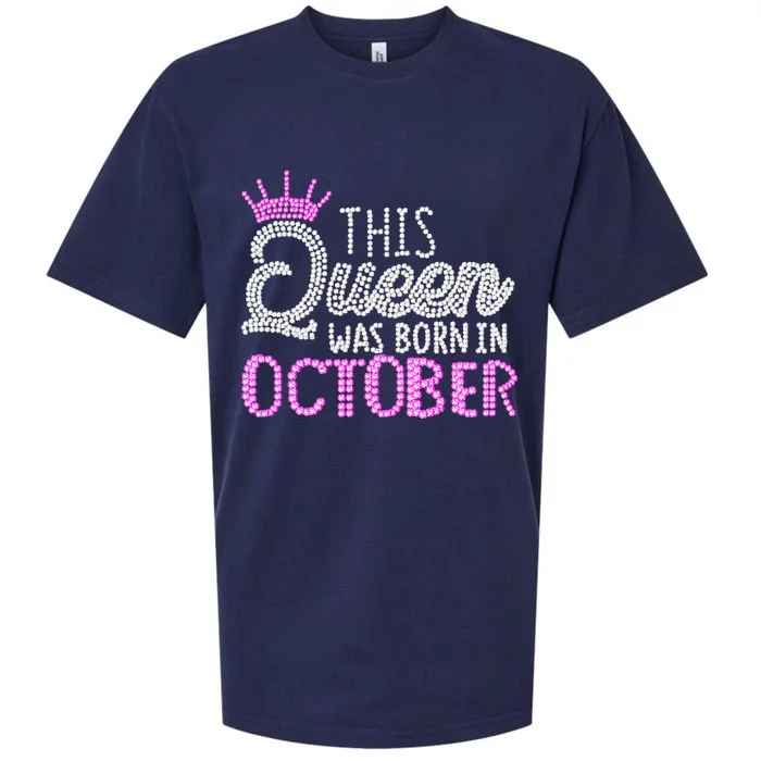 This Queen Was Born In October Birthday Pink Diamond Crown Sueded Cloud Jersey T-Shirt