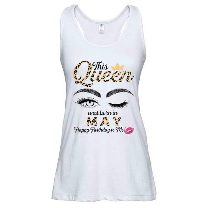 This Queen Was Born In May White Queen Birthday Ladies Essential Flowy Tank