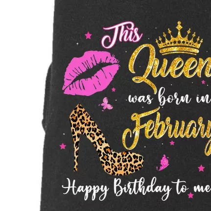 This Queen Was Born in February Birthday Funny Leopard Heels Doggie 3-End Fleece Hoodie