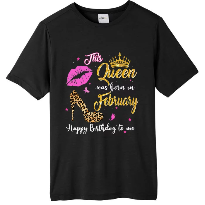 This Queen Was Born in February Birthday Funny Leopard Heels ChromaSoft Performance T-Shirt