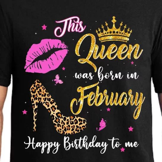 This Queen Was Born in February Birthday Funny Leopard Heels Pajama Set