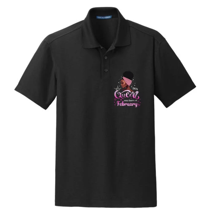 This Queen Was Born In February Black Queen Birthday Dry Zone Grid Performance Polo