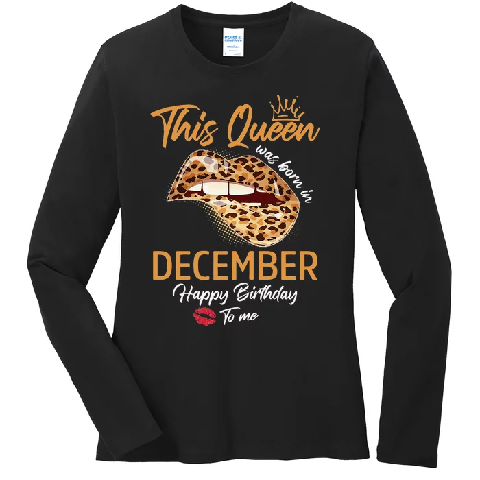 This Queen Was Born In December Happy Birthday To Me Leopard Ladies Long Sleeve Shirt