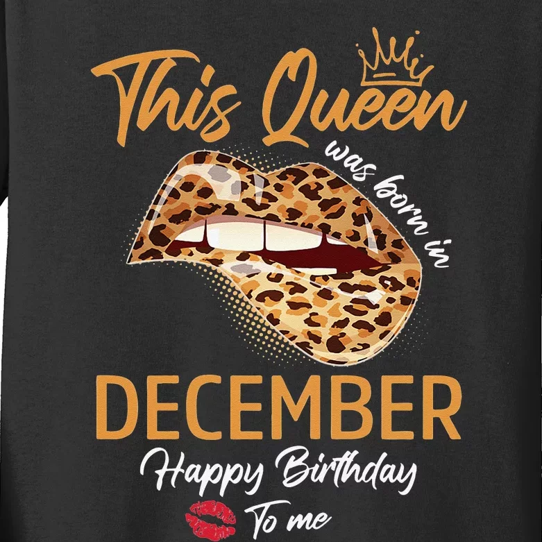 This Queen Was Born In December Happy Birthday To Me Leopard Kids Long Sleeve Shirt