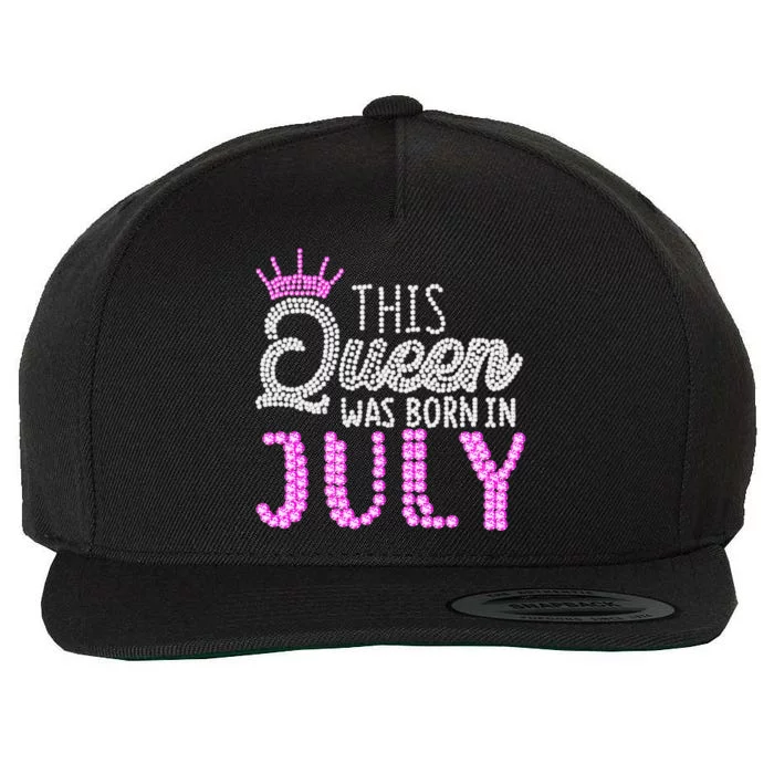 This Queen Was Born In July Birthday Pink Diamond Crown Wool Snapback Cap