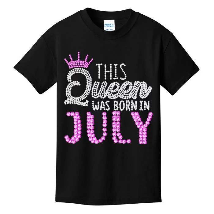 This Queen Was Born In July Birthday Pink Diamond Crown Kids T-Shirt