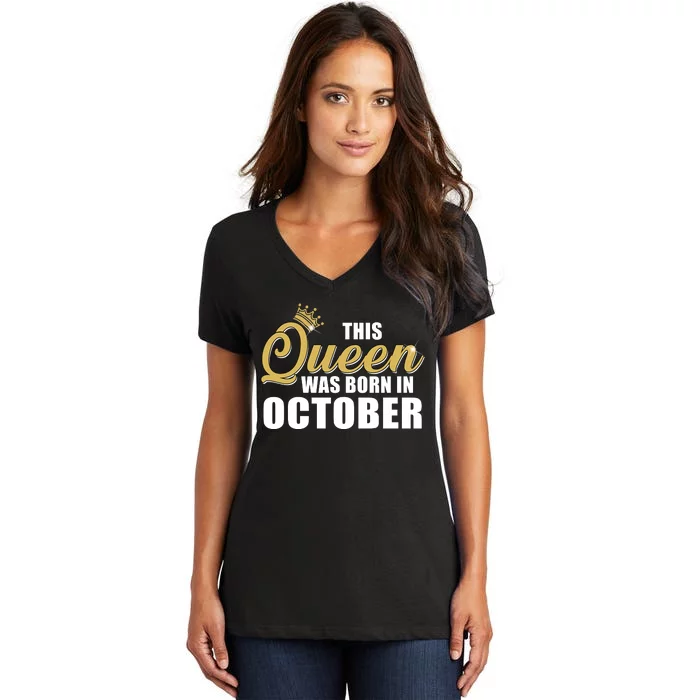 This Queen Was Born In October Women's V-Neck T-Shirt