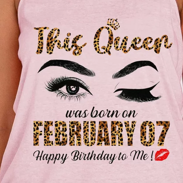 This Queen Was Born In February 7th Happy Birthday To Me Women's Knotted Racerback Tank