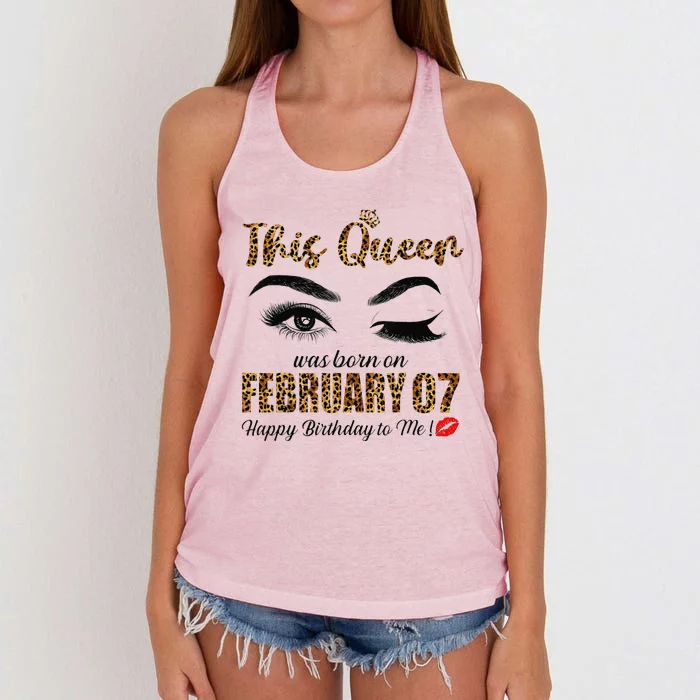 This Queen Was Born In February 7th Happy Birthday To Me Women's Knotted Racerback Tank