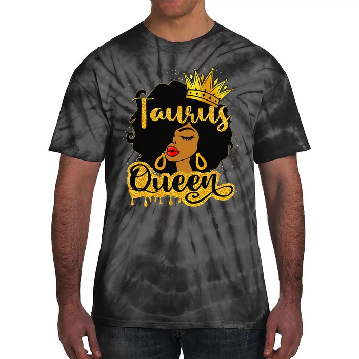 Taurus Queen Zodiac Sign Birthday Afro Black Woman Tie-Dye T-Shirt