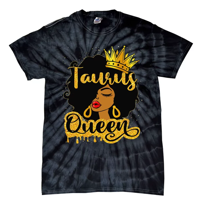 Taurus Queen Zodiac Sign Birthday Afro Black Woman Tie-Dye T-Shirt