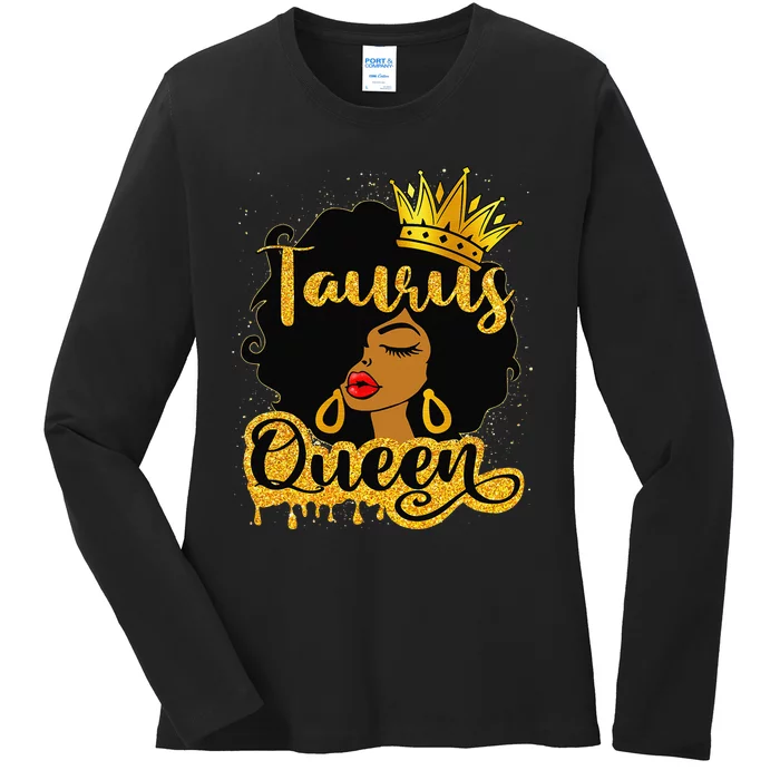 Taurus Queen Zodiac Sign Birthday Afro Black Woman Ladies Long Sleeve Shirt