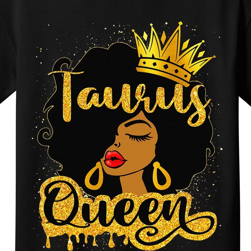 Taurus Queen Zodiac Sign Birthday Afro Black Woman Kids T-Shirt