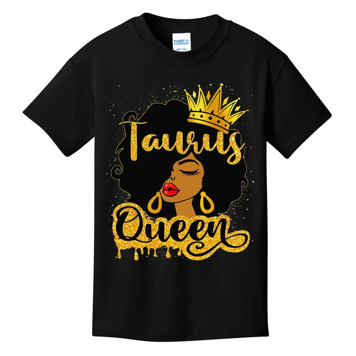 Taurus Queen Zodiac Sign Birthday Afro Black Woman Kids T-Shirt