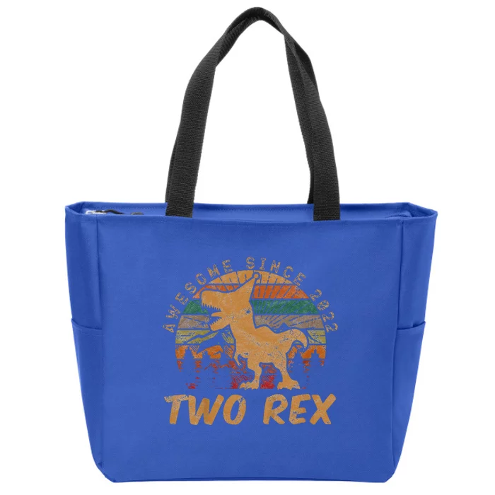 Two Rex 2nd Birthday Gift Second Dinosaur 2 Year Old Zip Tote Bag