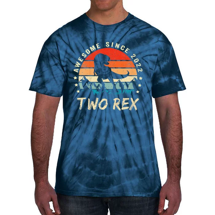 Two Rex 2nd Birthday Gift Second Dinosaur 2 Year Old Tie-Dye T-Shirt