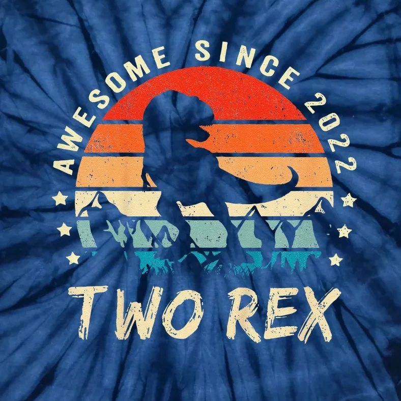 Two Rex 2nd Birthday Gift Second Dinosaur 2 Year Old Tie-Dye T-Shirt