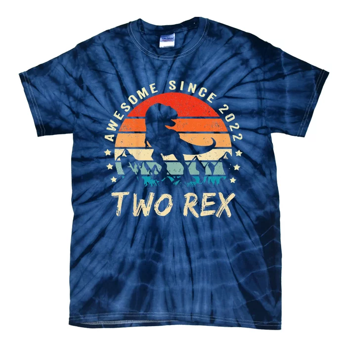 Two Rex 2nd Birthday Gift Second Dinosaur 2 Year Old Tie-Dye T-Shirt