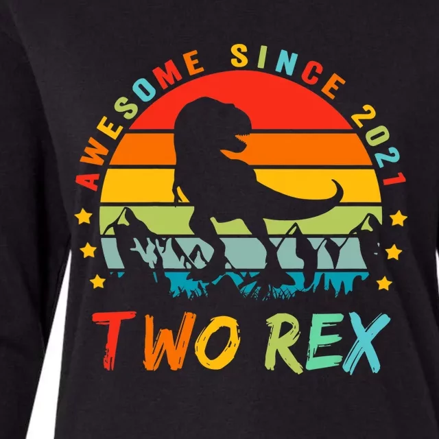 Two Rex 2nd Birthday Gift Second Dinosaur 2 Year Old Womens Cotton Relaxed Long Sleeve T-Shirt