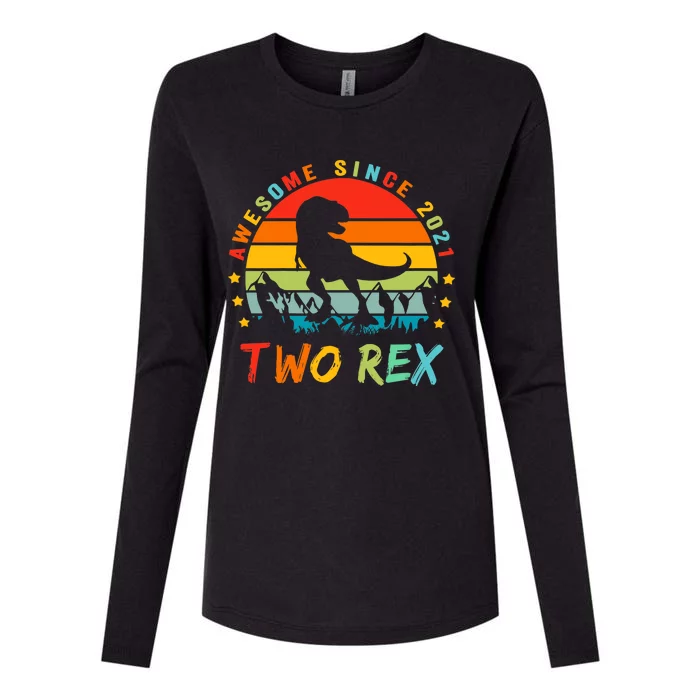 Two Rex 2nd Birthday Gift Second Dinosaur 2 Year Old Womens Cotton Relaxed Long Sleeve T-Shirt