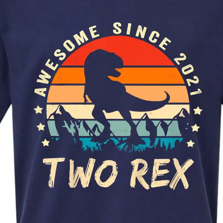 Two Rex 2nd Birthday Gift Second Dinosaur 2 Year Old Sueded Cloud Jersey T-Shirt