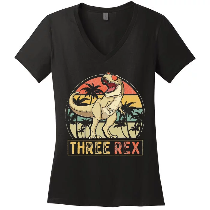 Three Rex 3rd Birthday Gifts Dinosaur 3 Year Old Women's V-Neck T-Shirt