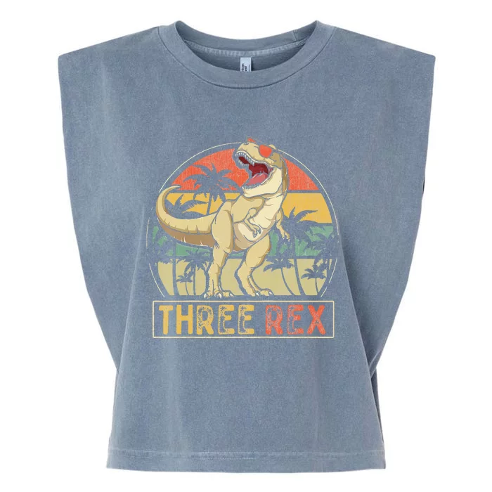 Three Rex 3rd Birthday Gifts Dinosaur 3 Year Old Garment-Dyed Women's Muscle Tee