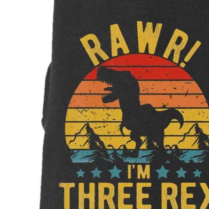 Three Rex 3rd Birthday Dinosaur 3 Year Old Rawr Doggie 3-End Fleece Hoodie