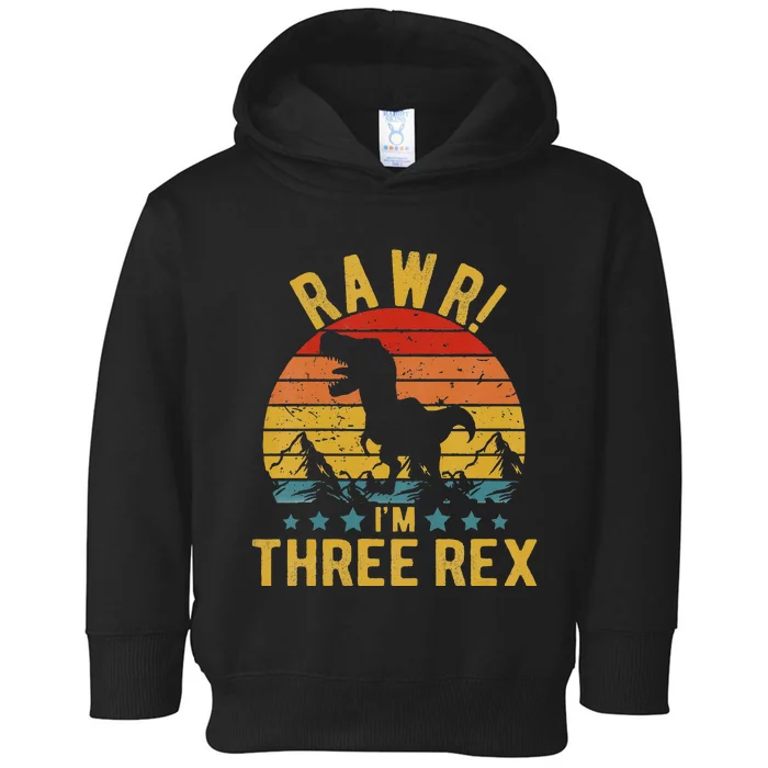 Three Rex 3rd Birthday Dinosaur 3 Year Old Rawr Toddler Hoodie