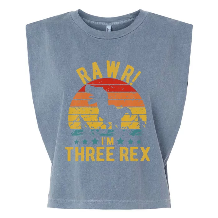 Three Rex 3rd Birthday Dinosaur 3 Year Old Rawr Garment-Dyed Women's Muscle Tee