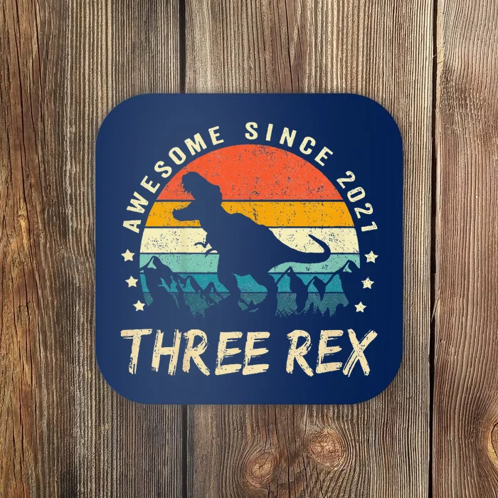 Three Rex 3rd Birthday Third Dinosaur 3 Year Old Coaster