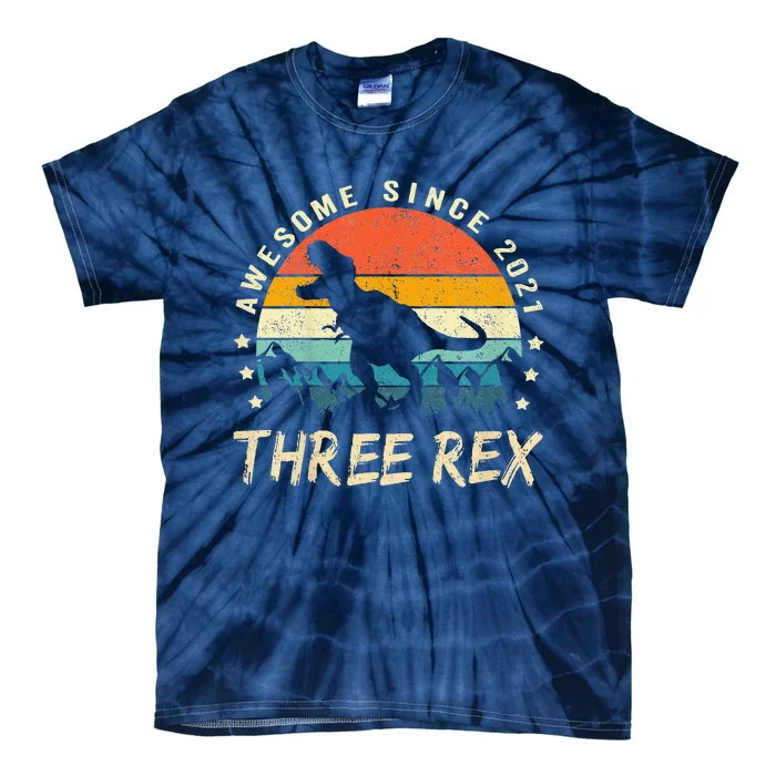 Three Rex 3rd Birthday Third Dinosaur 3 Year Old Tie-Dye T-Shirt