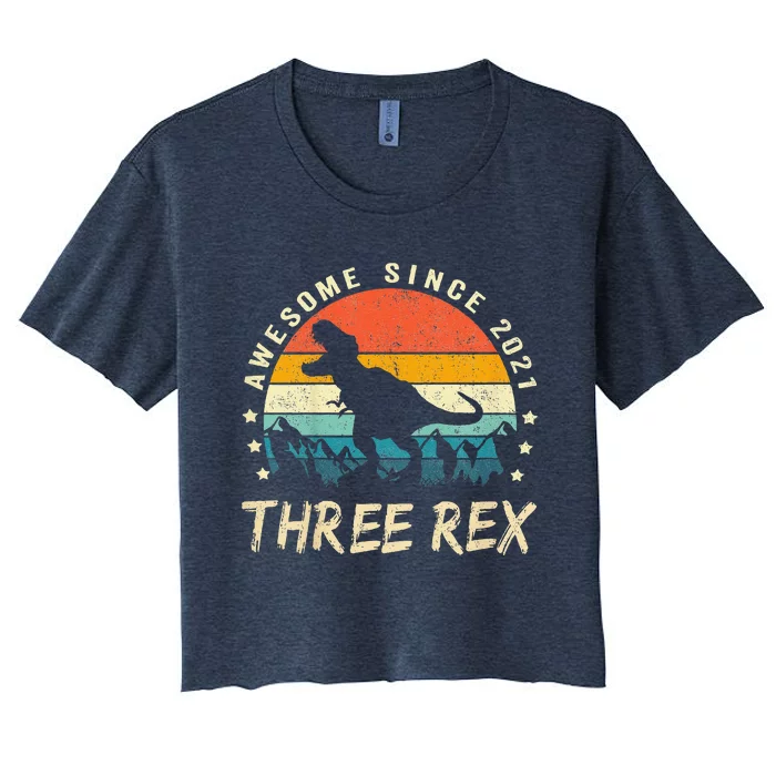 Three Rex 3rd Birthday Third Dinosaur 3 Year Old Women's Crop Top Tee