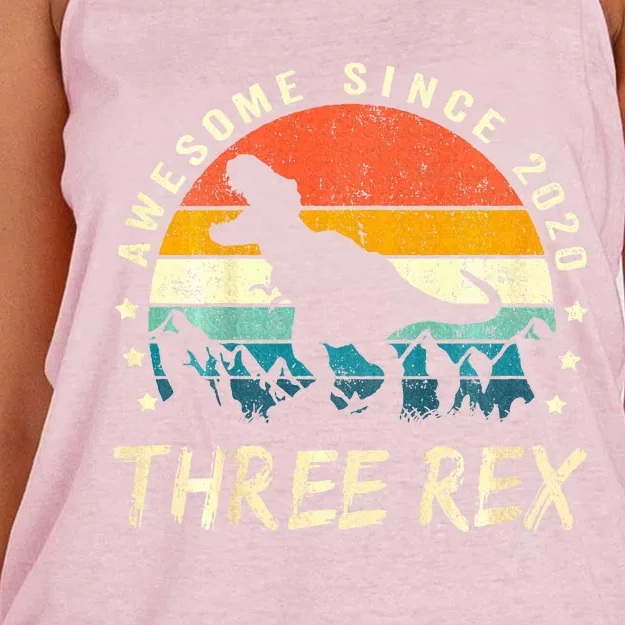 Three Rex 3rd Birthday Third Dinosaur 3 Year Old Women's Knotted Racerback Tank