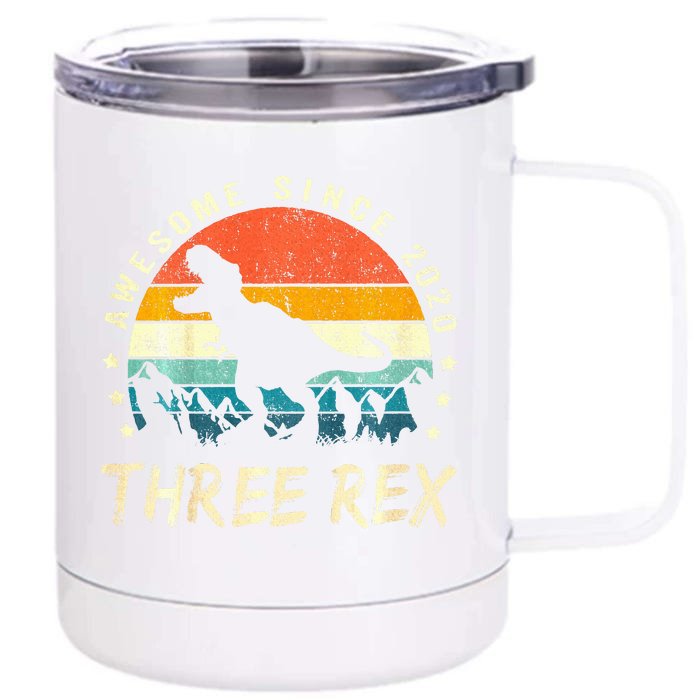 Three Rex 3rd Birthday Third Dinosaur 3 Year Old Front & Back 12oz Stainless Steel Tumbler Cup