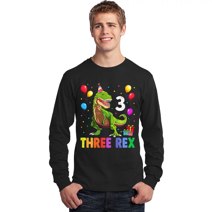 Three Rex 3rd Birthday Third Dinosaur 3 Year Old Long Sleeve Shirt