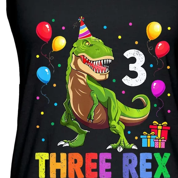 Three Rex 3rd Birthday Third Dinosaur 3 Year Old Ladies Essential Flowy Tank