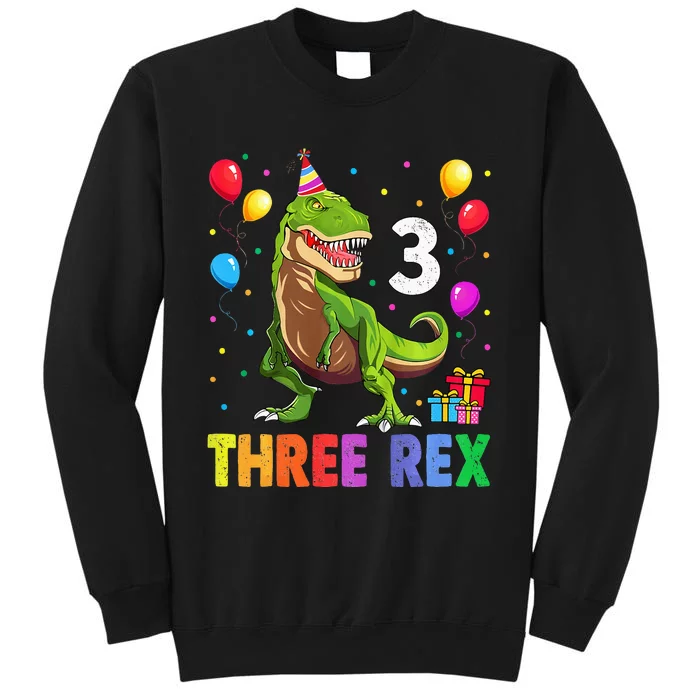 Three Rex 3rd Birthday Third Dinosaur 3 Year Old Tall Sweatshirt