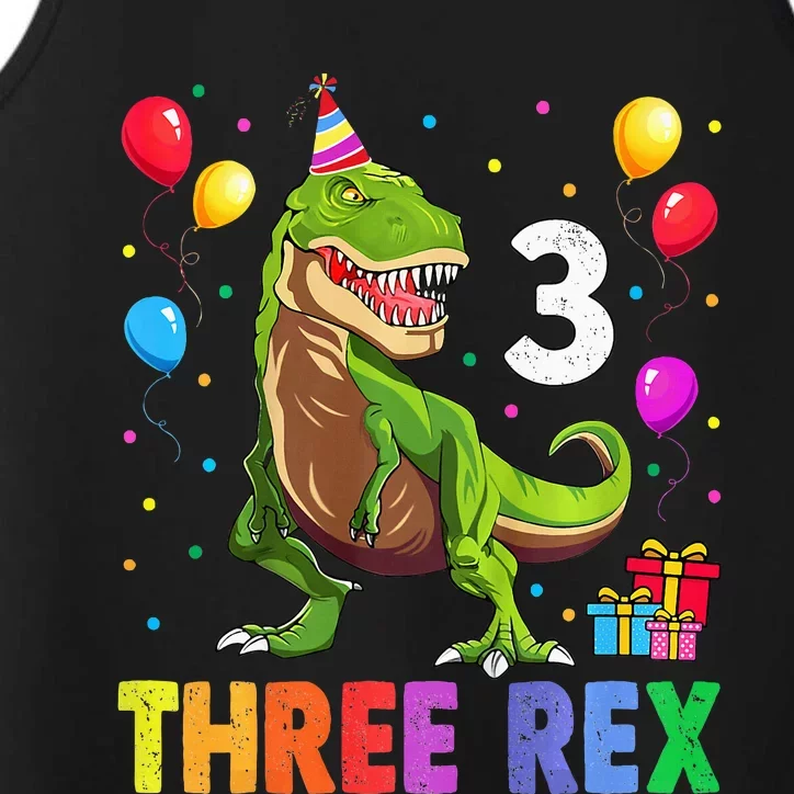 Three Rex 3rd Birthday Third Dinosaur 3 Year Old Performance Tank