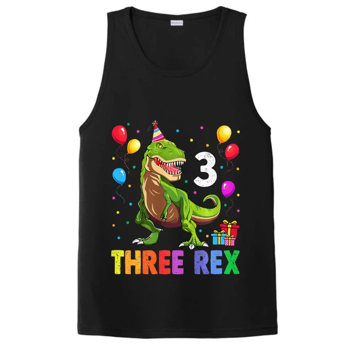 Three Rex 3rd Birthday Third Dinosaur 3 Year Old Performance Tank