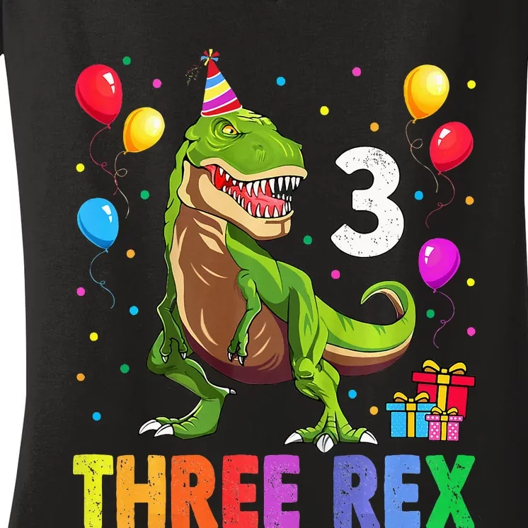 Three Rex 3rd Birthday Third Dinosaur 3 Year Old Women's V-Neck T-Shirt