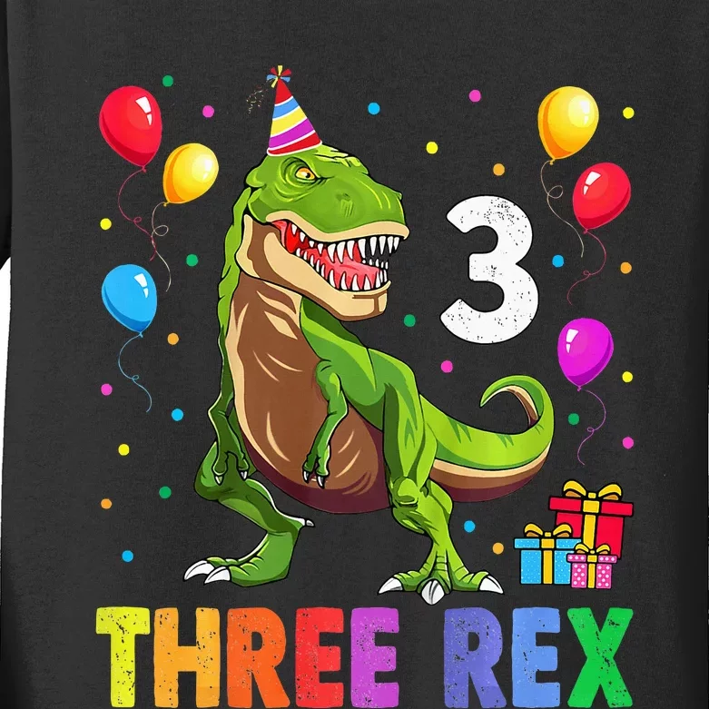 Three Rex 3rd Birthday Third Dinosaur 3 Year Old Kids Long Sleeve Shirt