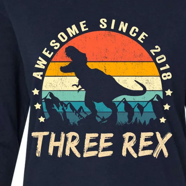 Three Rex 3rd Birthday Third Dinosaur 3 Year Old Womens Cotton Relaxed Long Sleeve T-Shirt