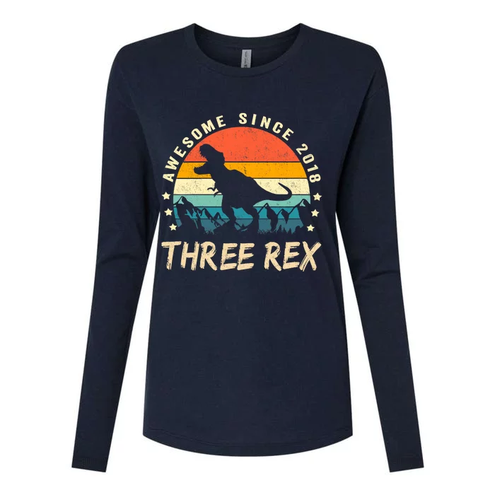 Three Rex 3rd Birthday Third Dinosaur 3 Year Old Womens Cotton Relaxed Long Sleeve T-Shirt