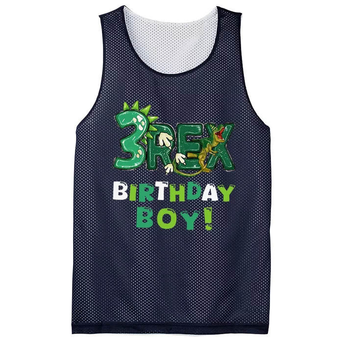 Three Rex 3rd Birthday Third Dinosaur 3 Year Old Mesh Reversible Basketball Jersey Tank