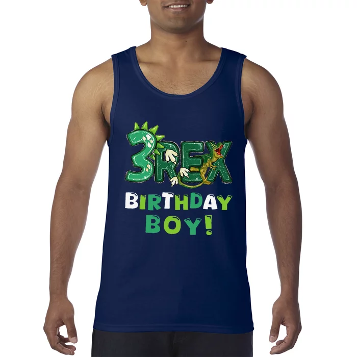 Three Rex 3rd Birthday Third Dinosaur 3 Year Old Tank Top